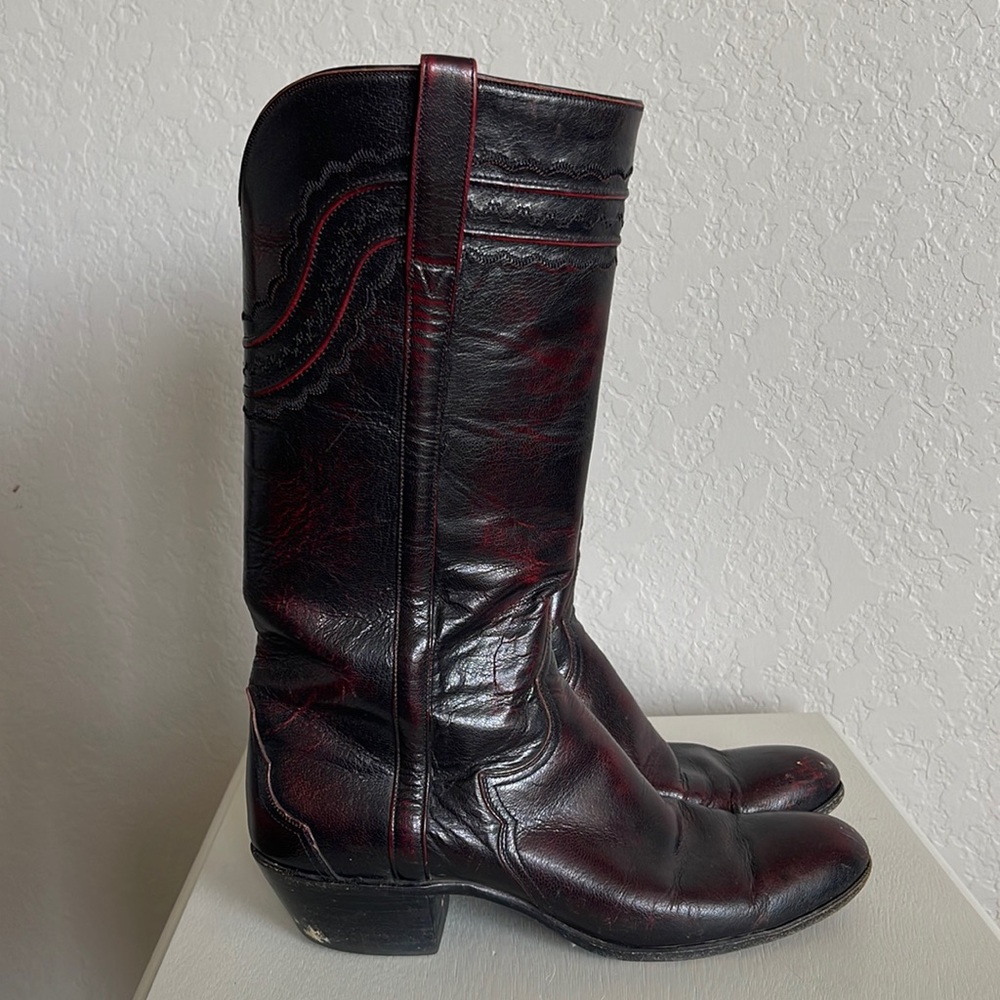 Lucchese Black Cherry Red Leather Cowboy Boots